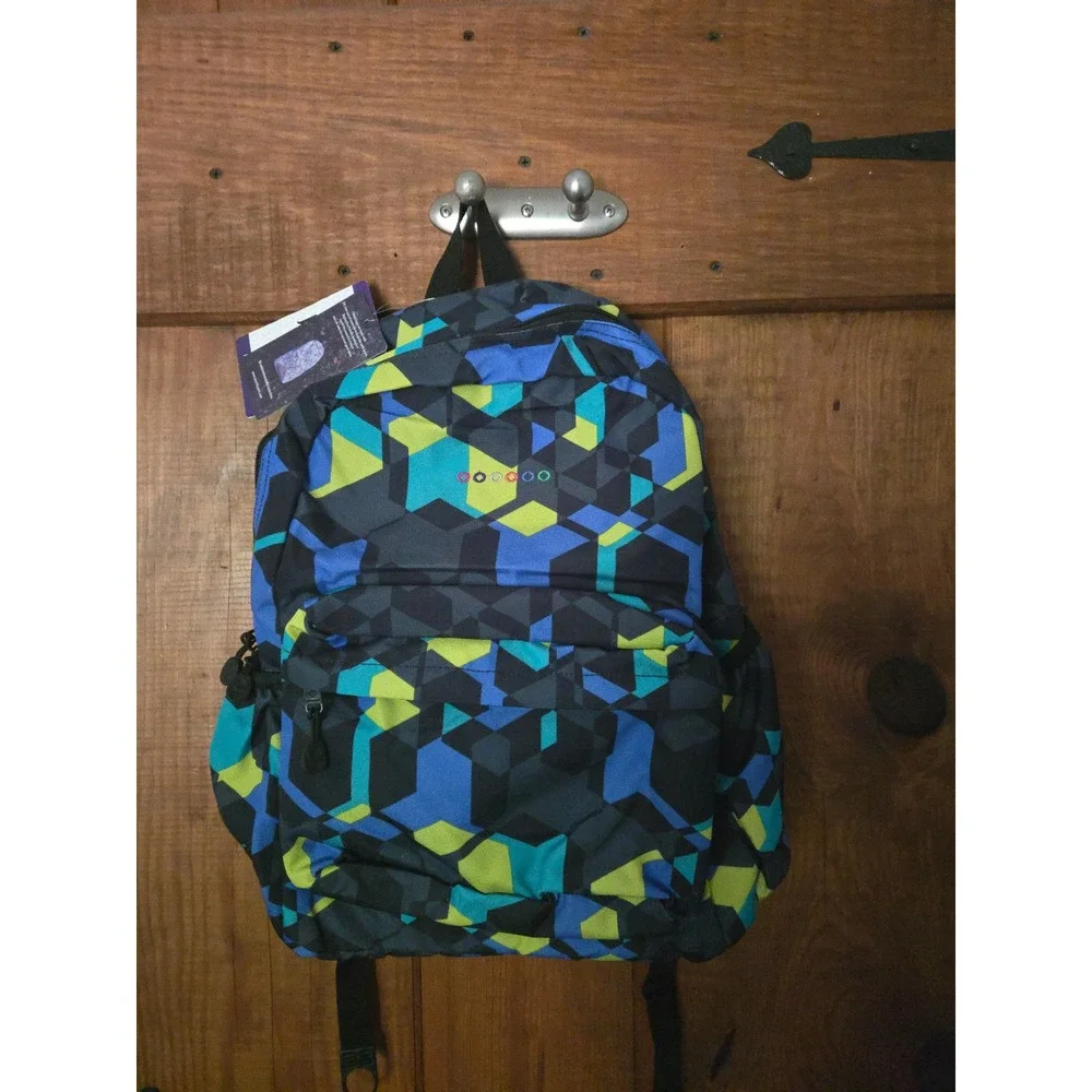 J World New York Oz Backpack Cubes Geometric Blue Green School Bag JW-100 NWT